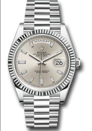 Replica Rolex Platinum Day-Date 40 Watch 228236 Fluted Bezel Silver Dial President Bracelet - Click Image to Close